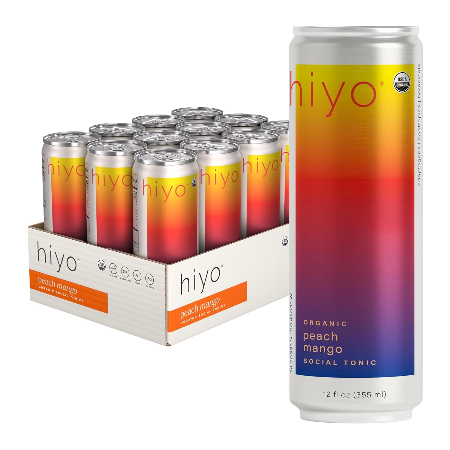 Hiyo Organic Social Tonic - Peach Mango: 12 oz, Quantity 5, EC $10.125, USD $3.75, Buy All Price USD $18.75