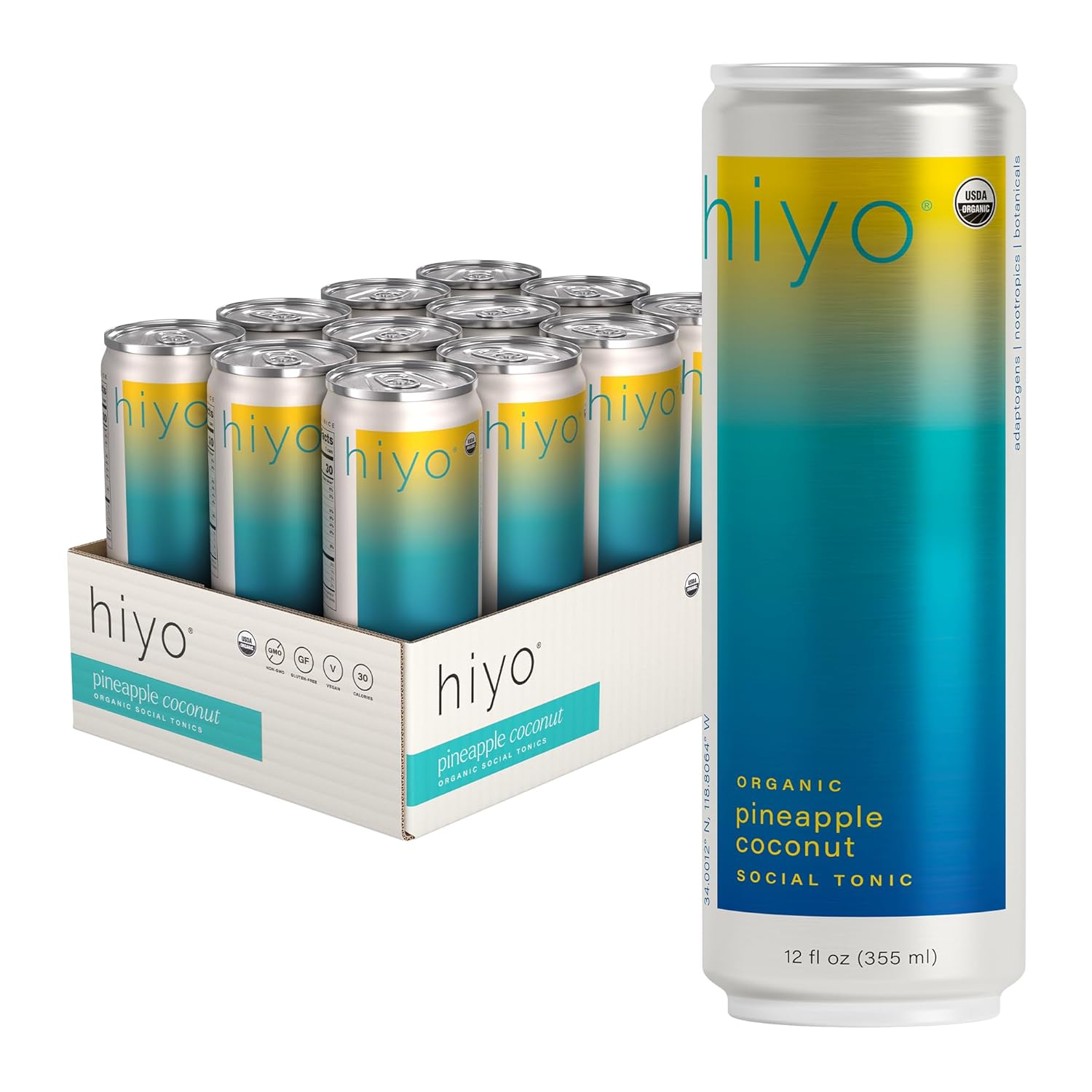Hiyo Organic Social Tonic - Pineapple Coconut: 12 oz, Quantity 12, EC $10.125, USD $3.75, Buy All Price USD $45