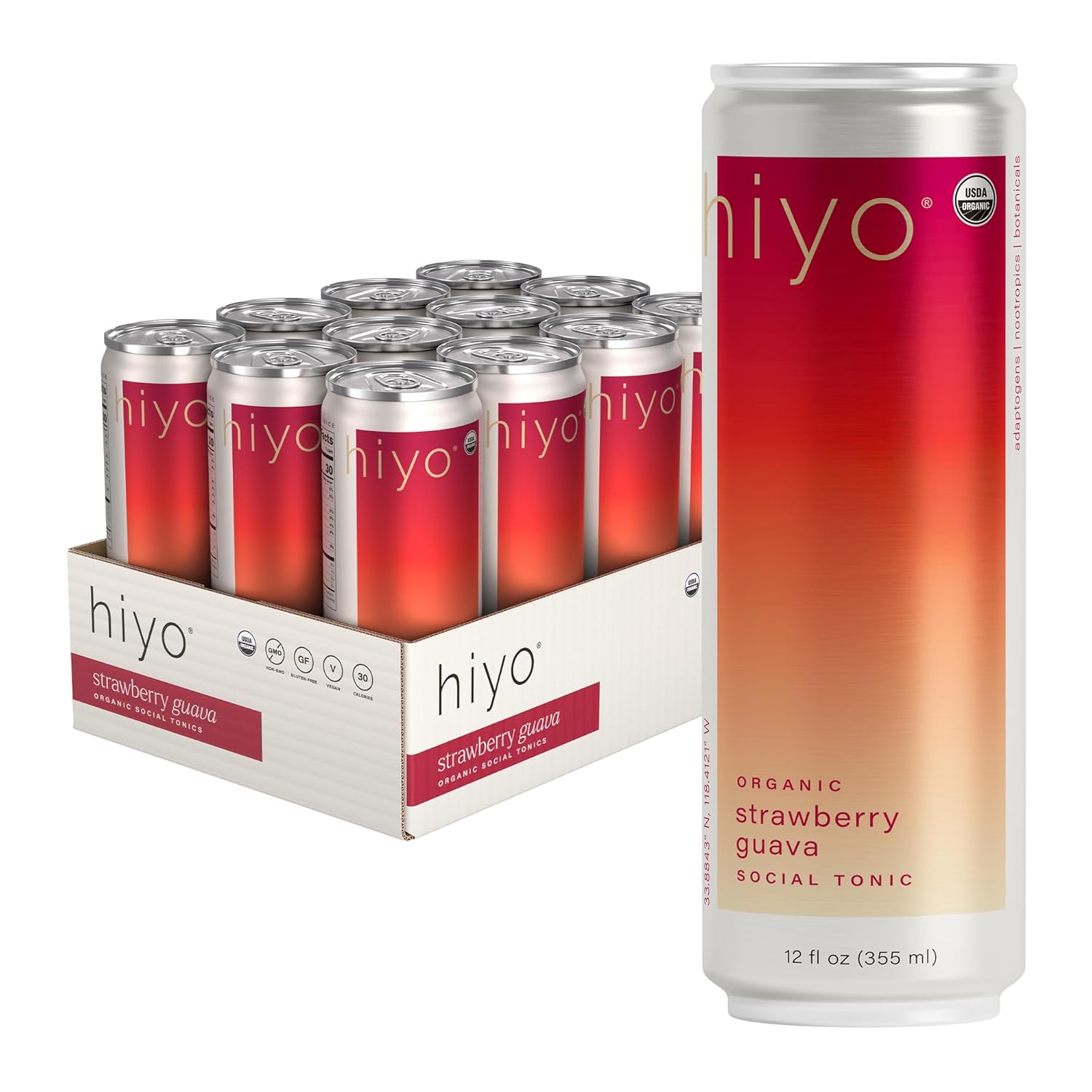 Hiyo Organic Social Tonic - Strawberry Guava: 12 oz, Quantity 5, EC $10.125, USD $3.75, Buy All Price USD $18.75