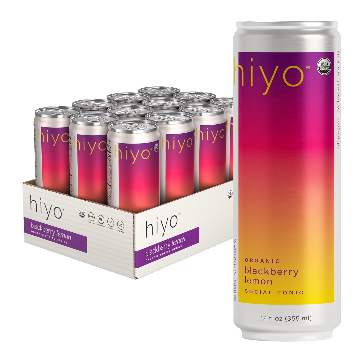 Hiyo Organic Social Tonic - Blackberry Lemon: 12 oz, Quantity 6, EC $10.125, USD $3.75, Buy All Price USD $22.5