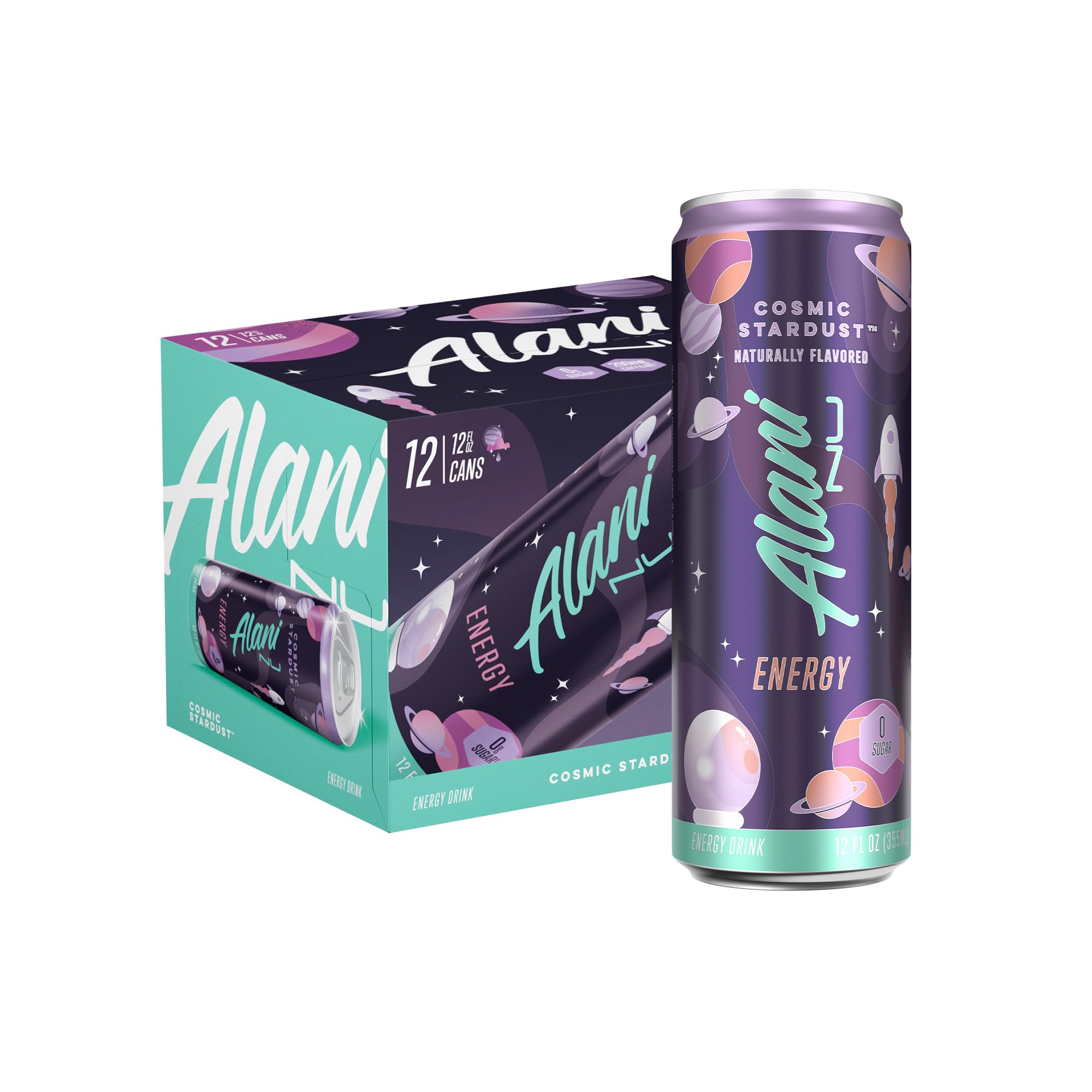 Alani Nu COSMIC STARDUST, Sugar Free, Low Calorie Energy Drinks: 12 oz, Quantity 12, EC $10.8, USD $4, Buy All Price USD $48