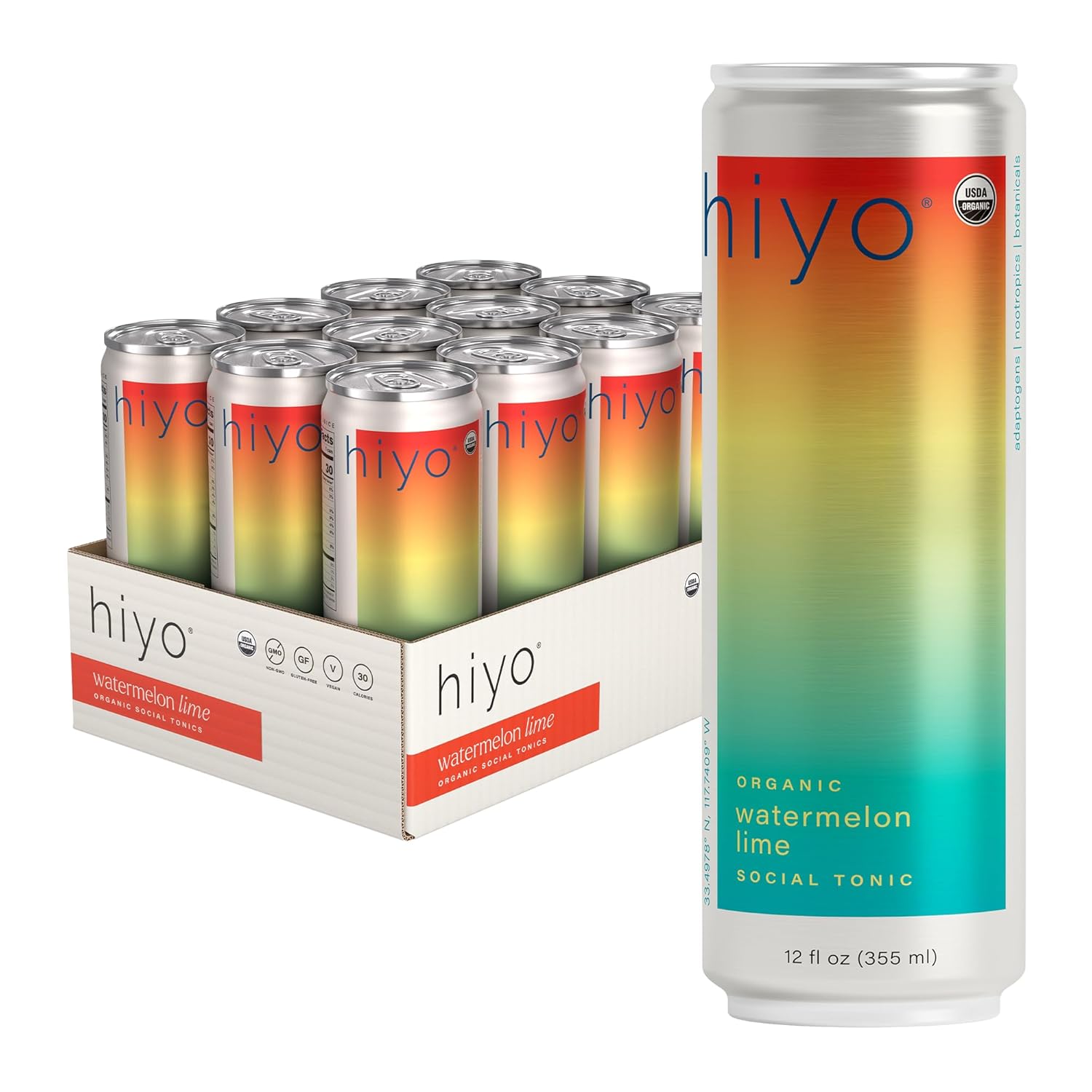 Hiyo Organic Social Tonic - Watermelon Lime,: 12 oz, Quantity 4, EC $10.125, USD $3.75, Buy All Price USD $15