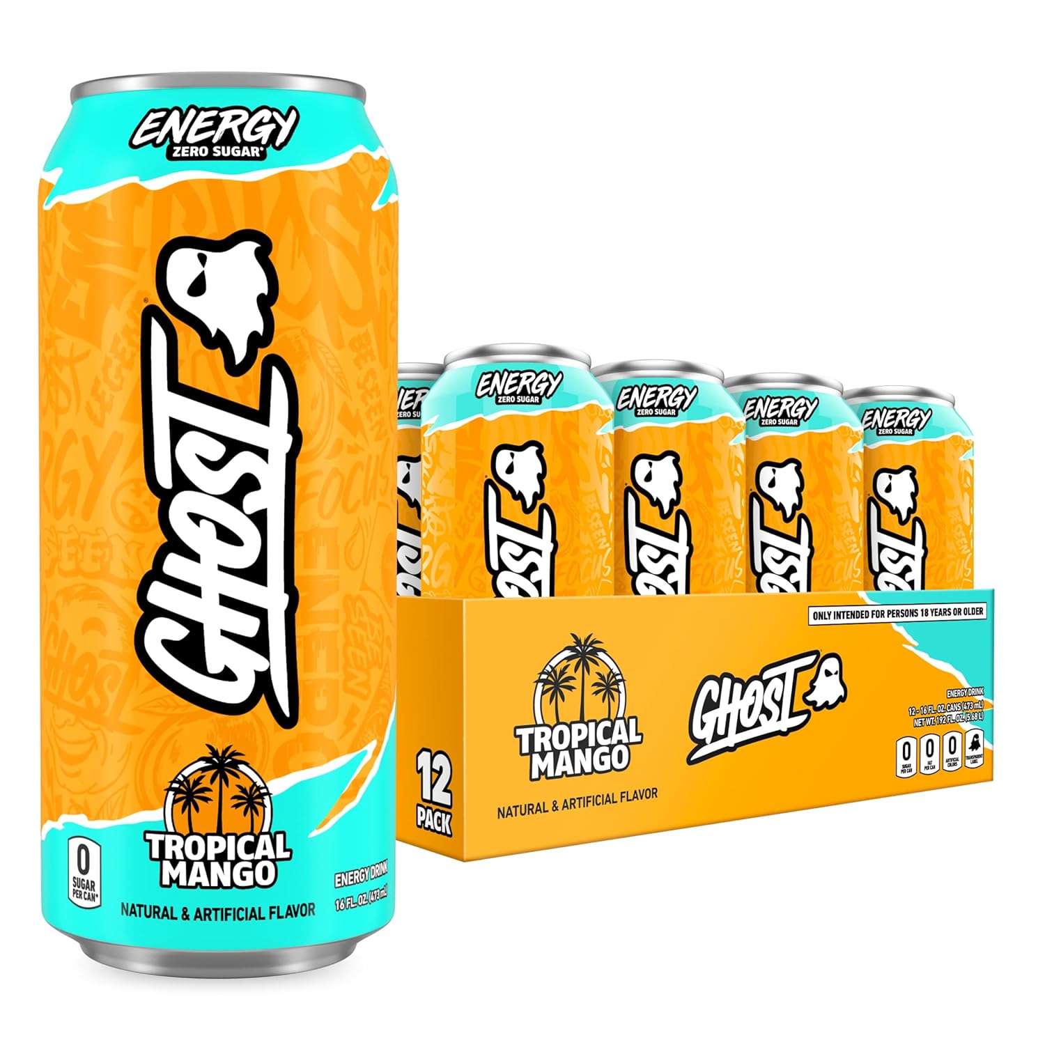 GHOST Energy Drink - Tropical Mango: 16 oz, Quantity 11, EC $10.8, USD $4, Buy All Price USD $44