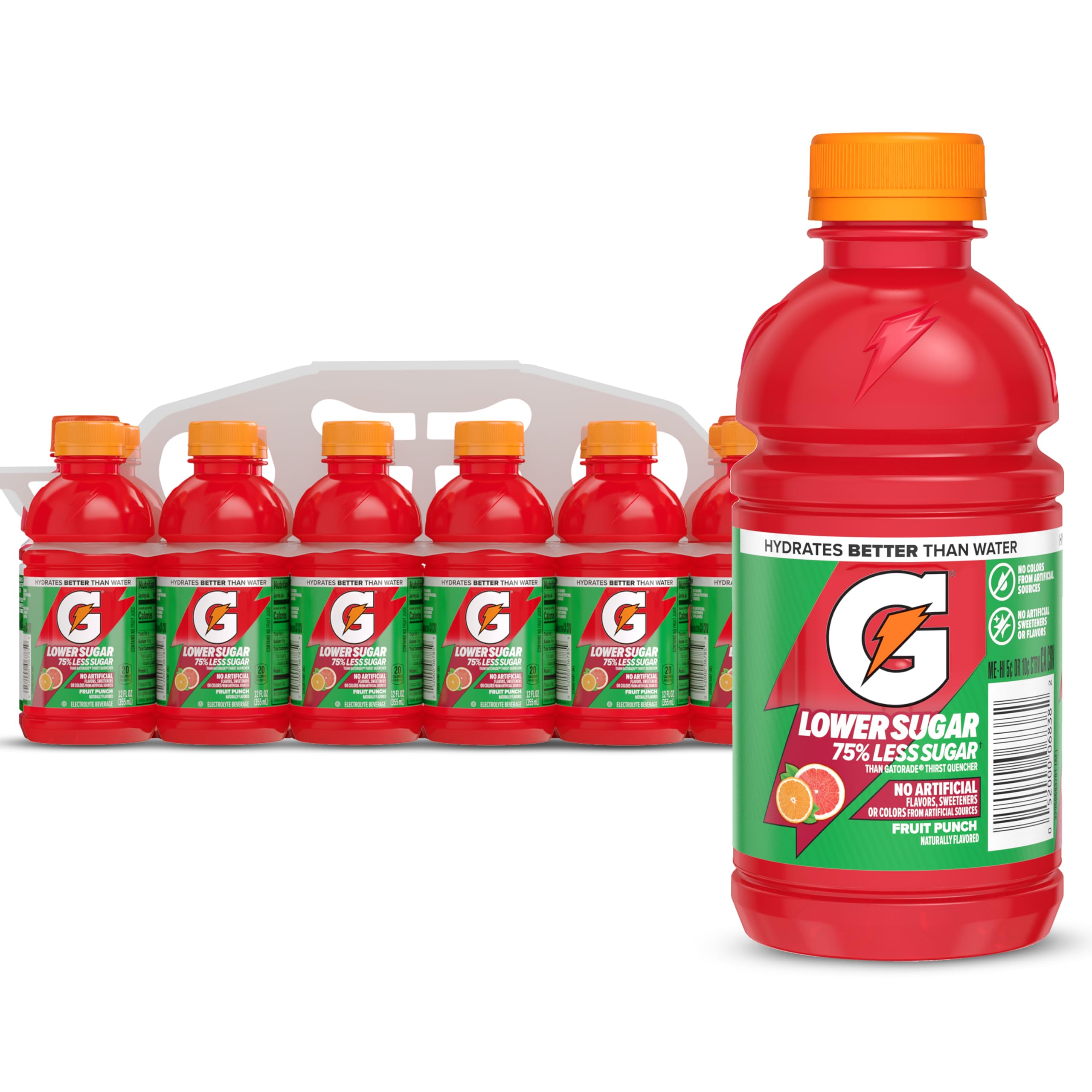 Gatorade Lower Sugar Electrolyte Sports Drink, Fruit Punch: 12 oz, Quantity 11, EC $5.4, USD $2, Buy All Price USD $22