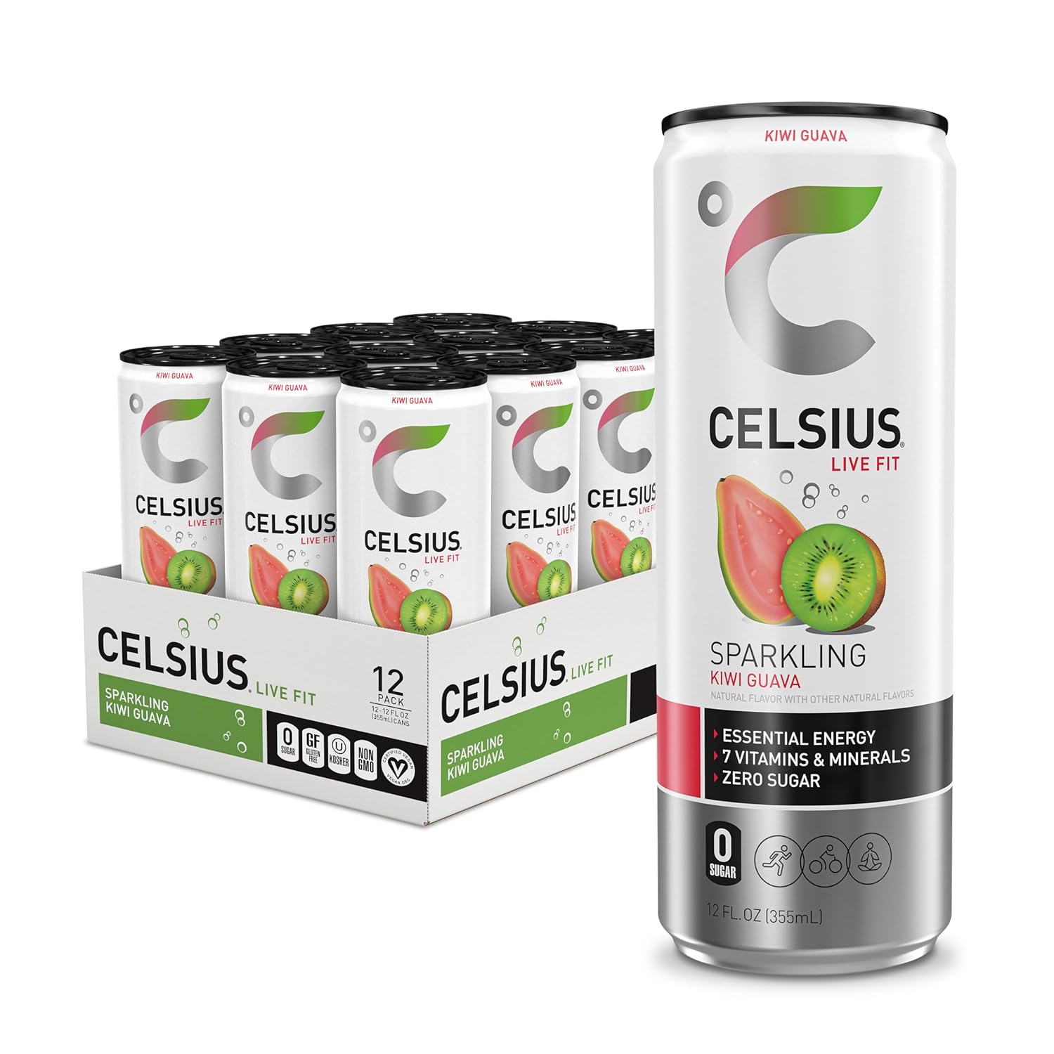 CELSIUS Sparkling Kiwi Guava: 12 oz, Quantity 36, EC $10.8, USD $4, Buy All Price USD $144