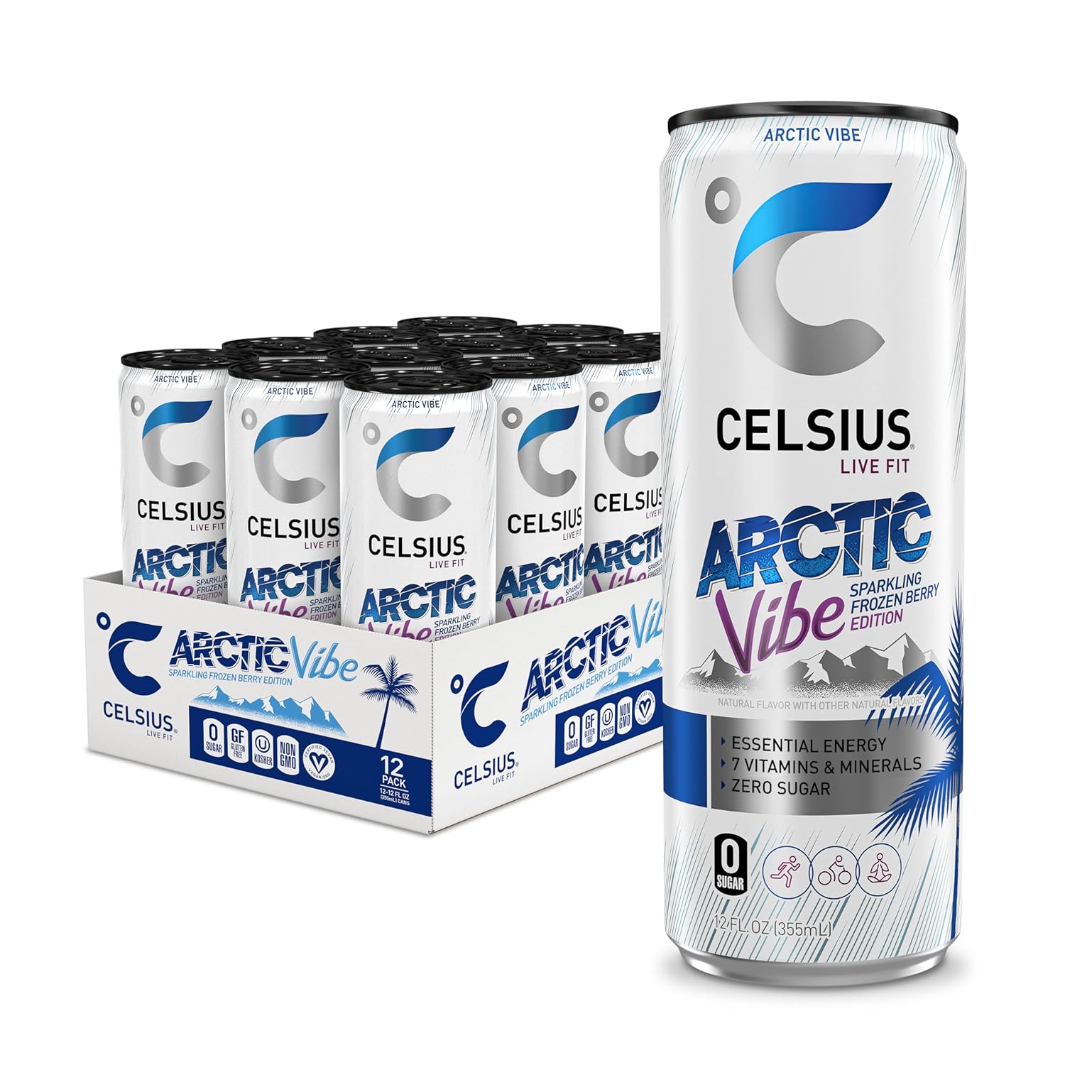 CELSIUS ARCTIC VIBE Sparkling Frozen Berry: 12 oz, Quantity 11, EC $10.8, USD $4, Buy All Price USD $44