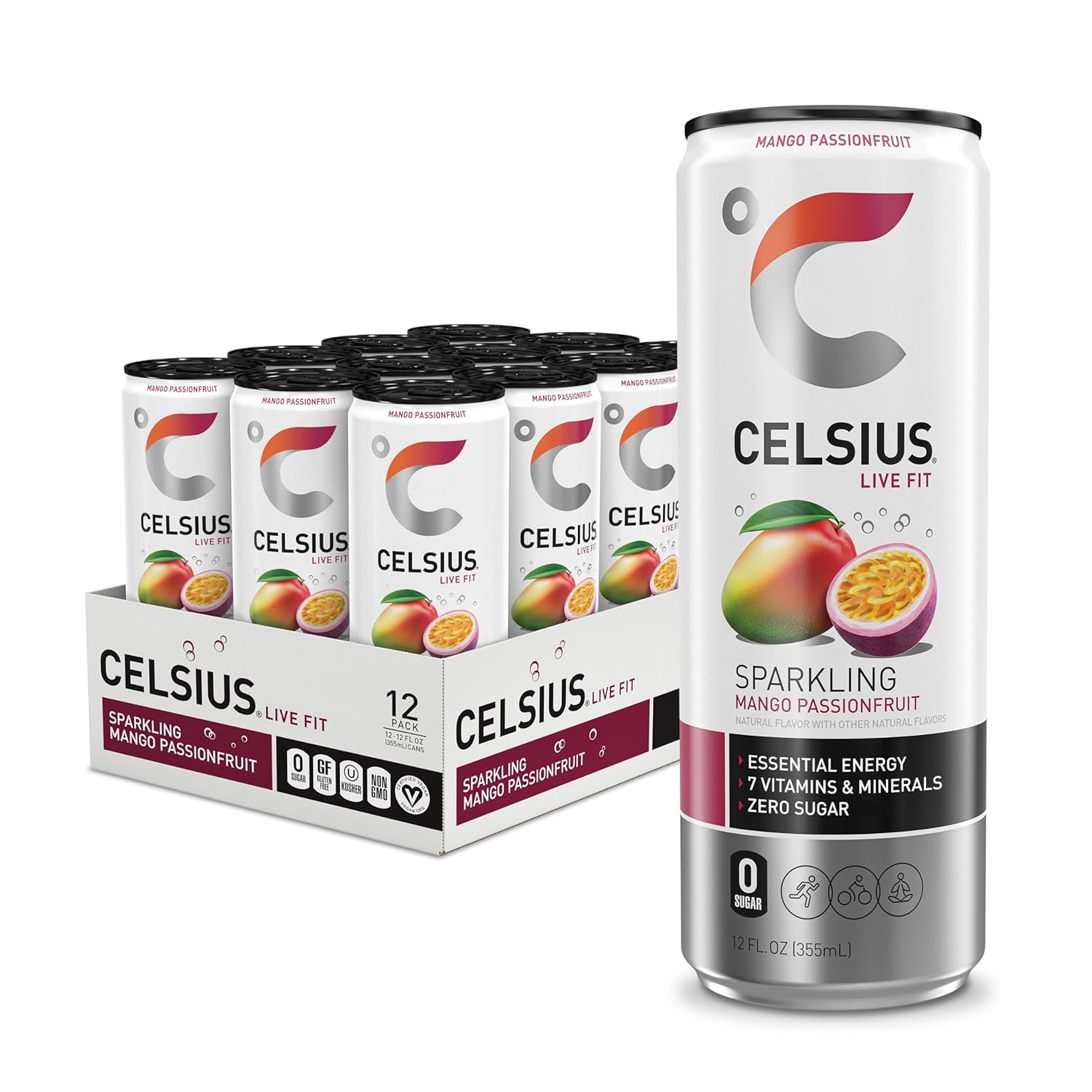 CELSIUS Sparkling Mango Passionfruit: 12 oz, Quantity 24, EC $10.8, USD $4, Buy All Price USD $96
