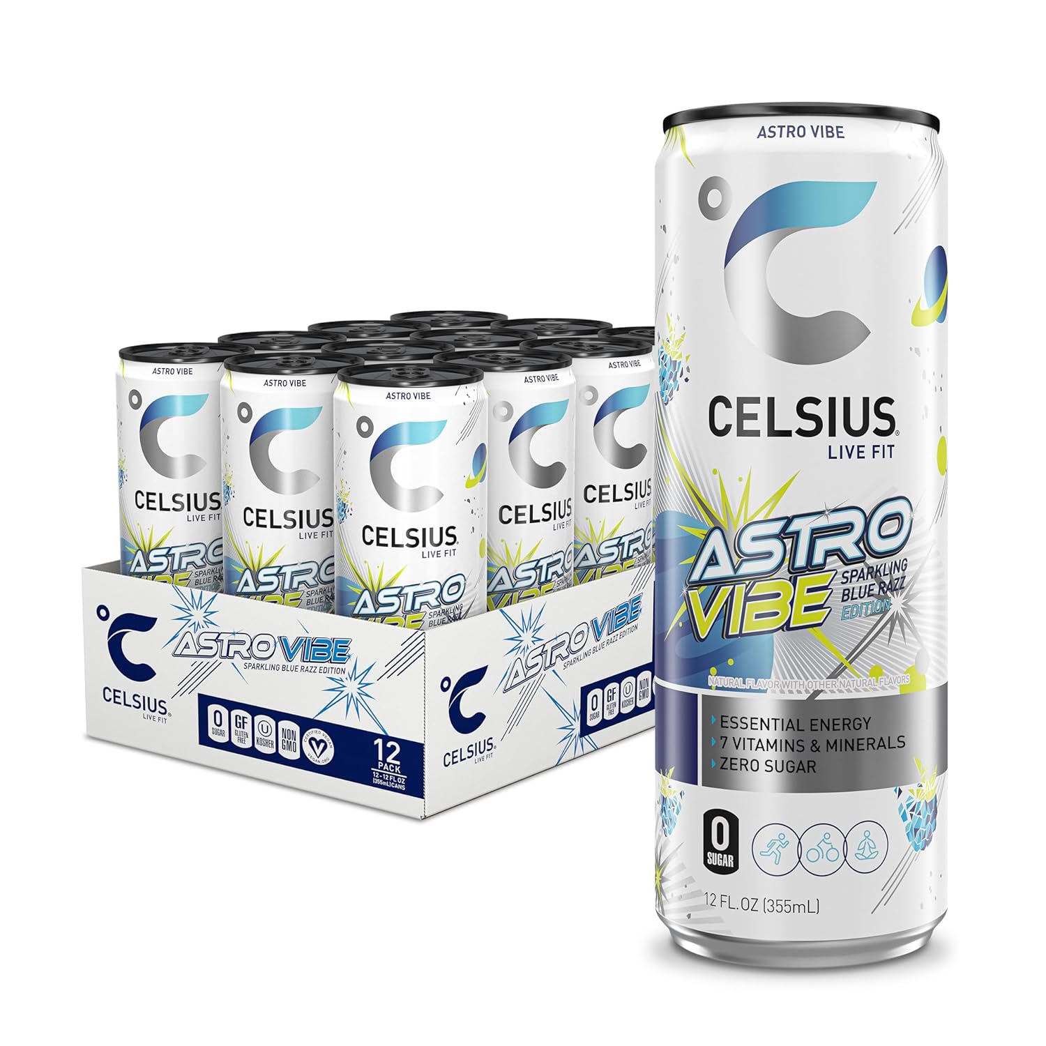 CELSIUS ASTRO VIBE Sparkling Blue Razz: 12 oz, Quantity 10, EC $10.8, USD $4, Buy All Price USD $40