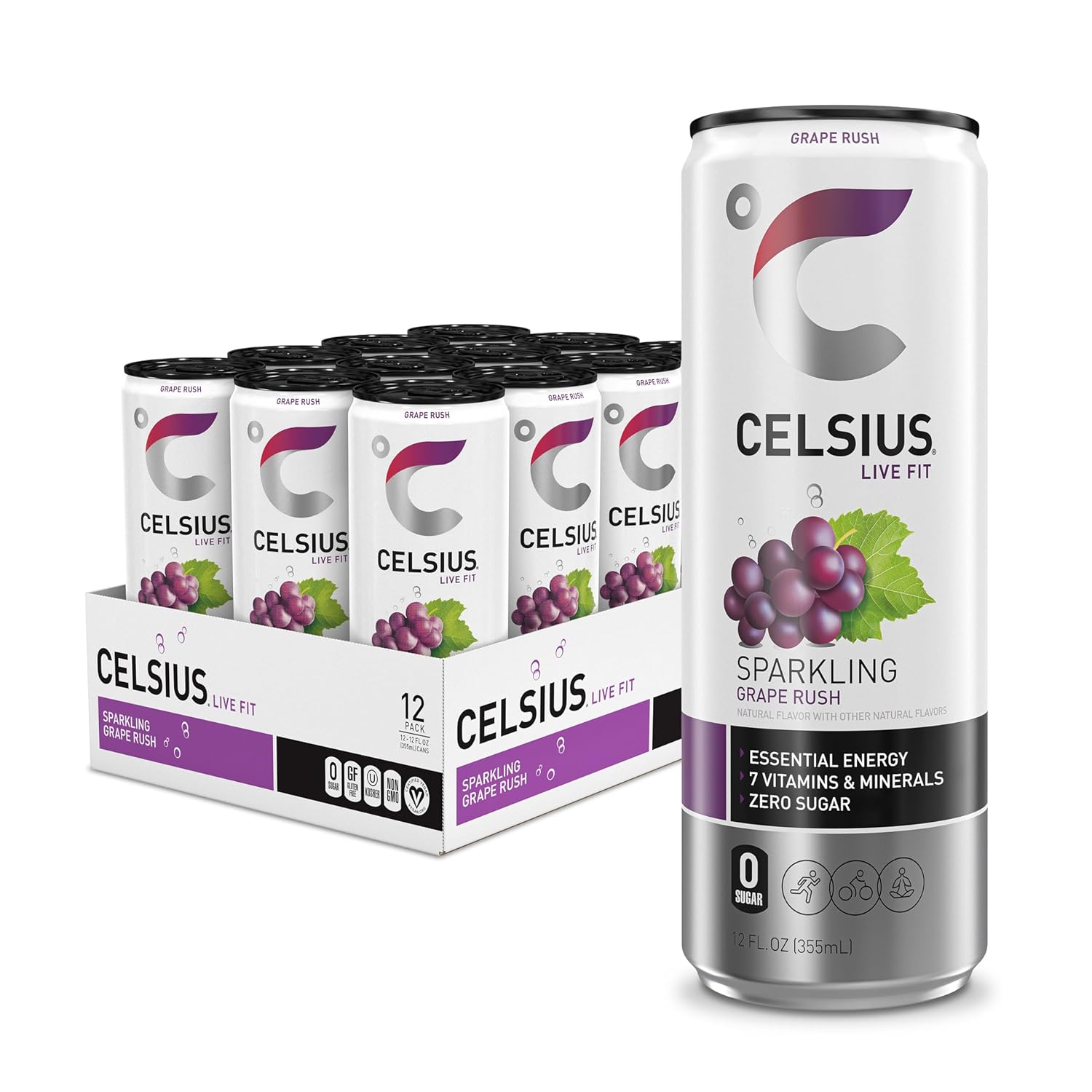 CELSIUS Sparkling Grape Rush: 12 oz, Quantity 25, EC $10.8, USD $4, Buy All Price USD $100