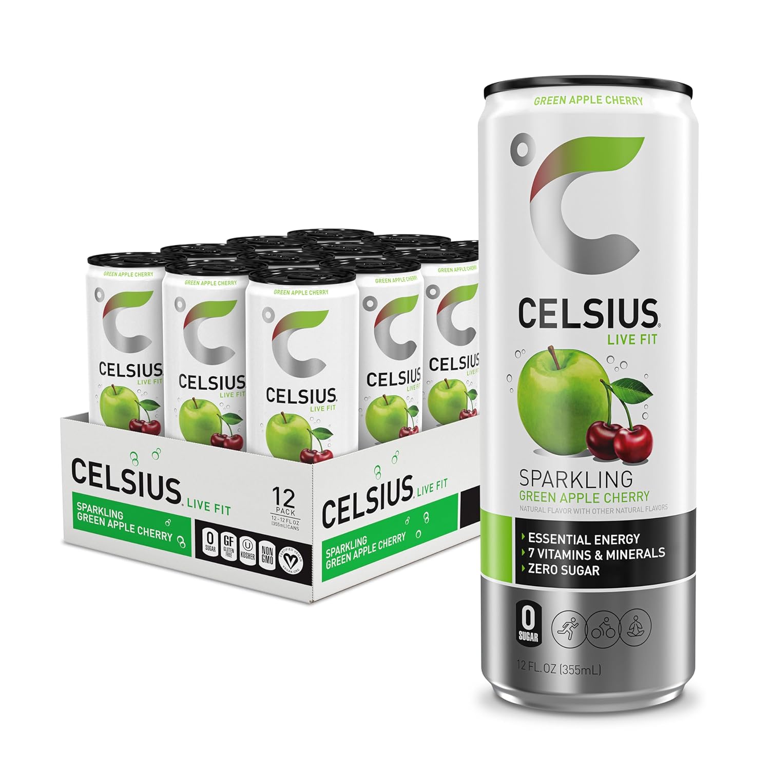 CELSIUS Sparkling Green Apple Cherry: 12 oz, Quantity 12, EC $10.8, USD $4, Buy All Price USD $48