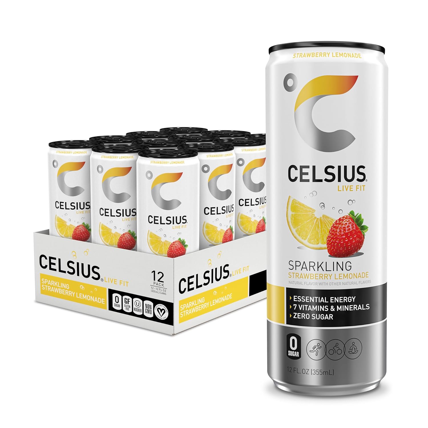 CELSIUS Sparkling Strawberry Lemonade: 12 oz, Quantity 17, EC $10.8, USD $4, Buy All Price USD $68